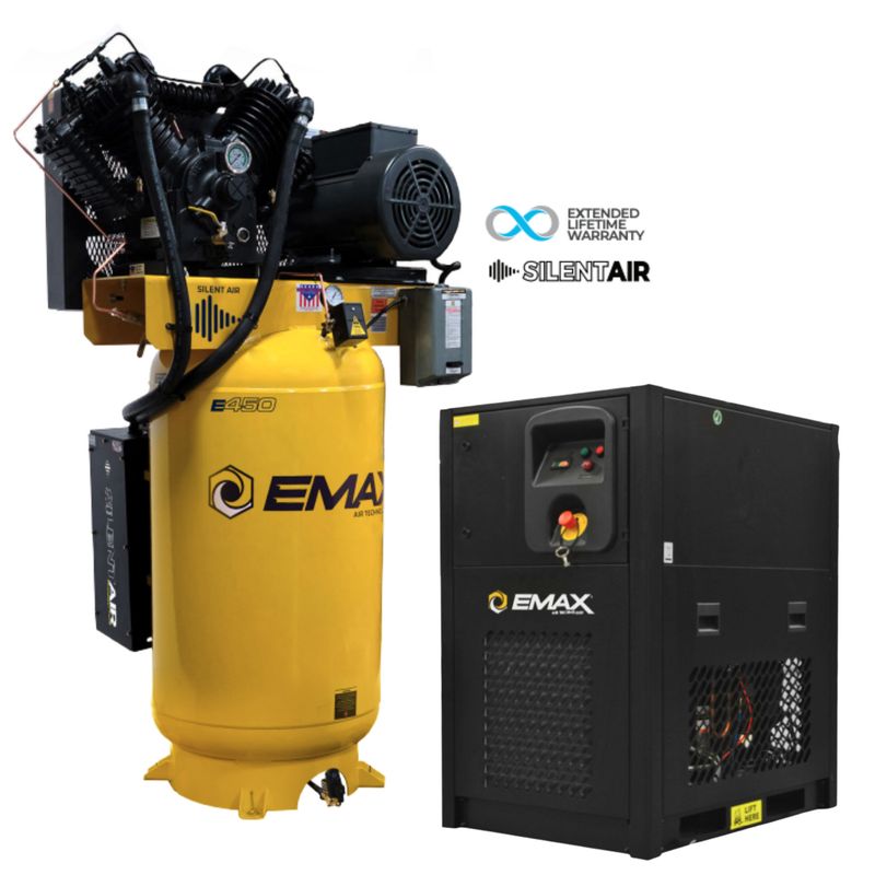 EMAX 10HP, 80 Gallon Air Compressor / Dryer Package, Silent Air, 230V 1 Phase