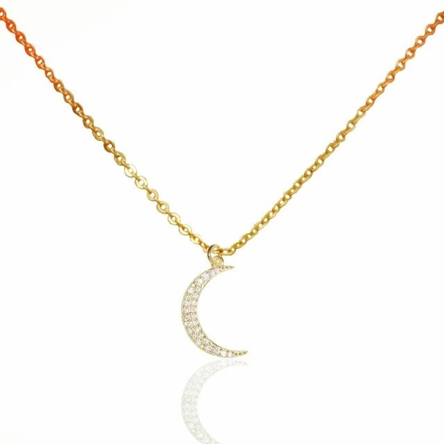 The Crescent Moon Necklace SS GP Swarovski Stones