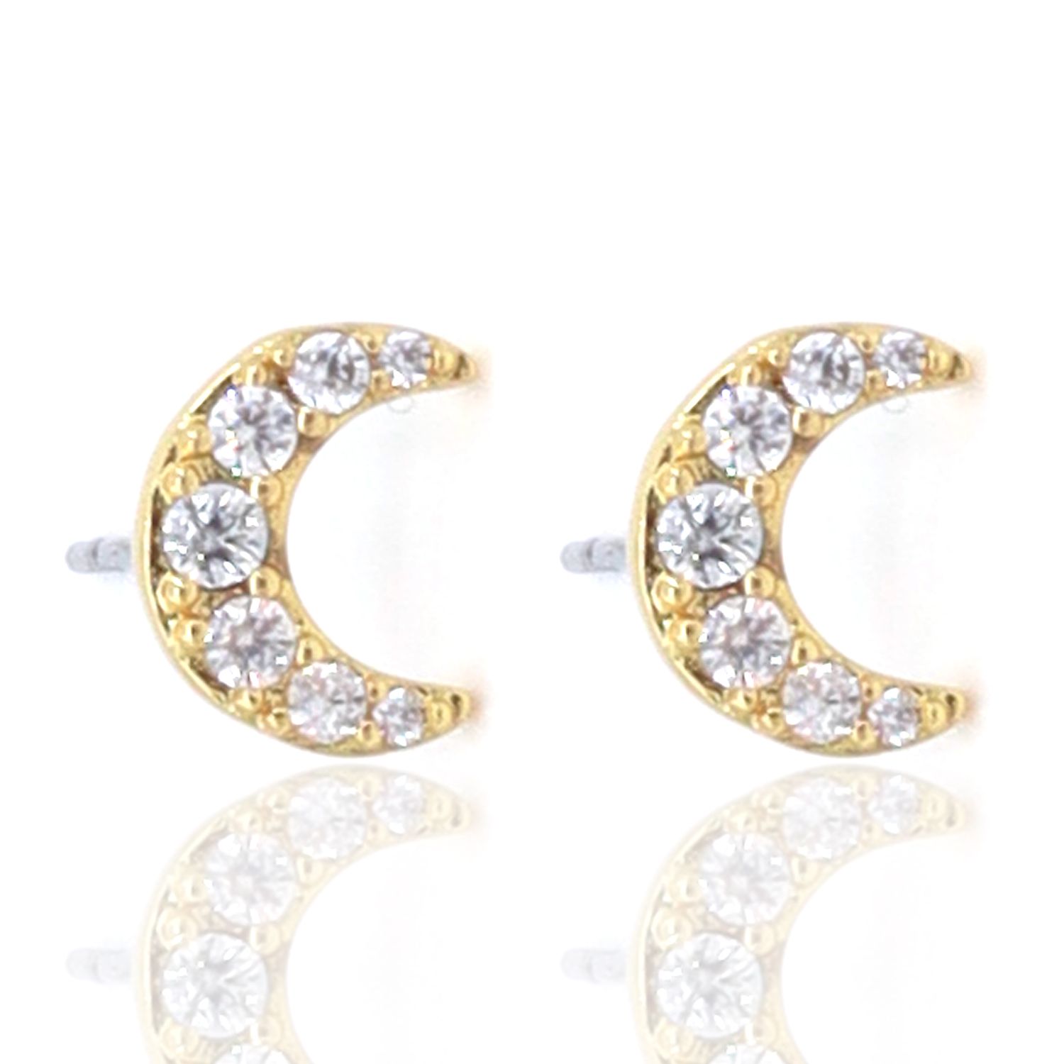 Crescent Moon Crystal Gold  Filled Studs