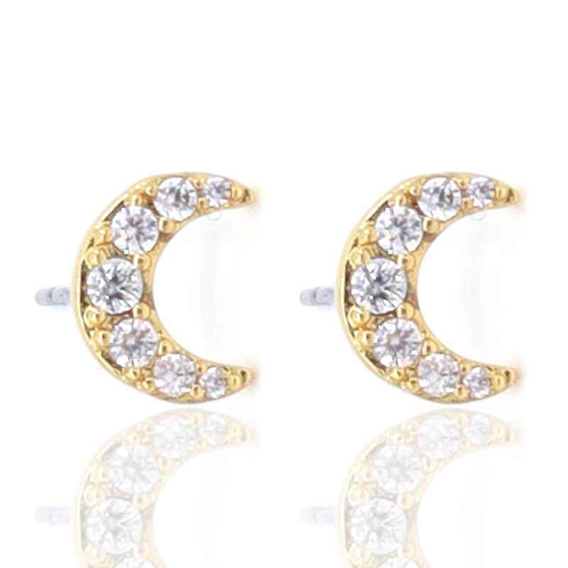 Crescent Moon Crystal Gold  Filled Studs