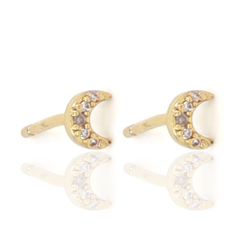 Crescent Moon Crystal Gold Filled Studs