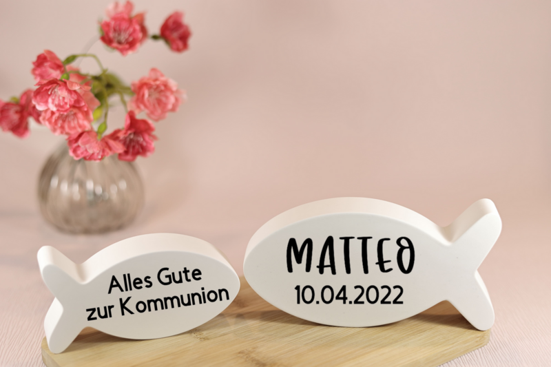 Zur Kommunion Fische 2er Set personalisierbar