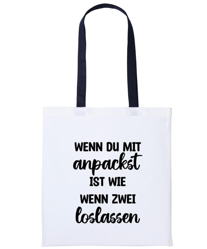 Baumwolltasche Weiß mit marineblauen Tragegriffen Baumwolltasche Weiß mit marineblauen Tragegriffen