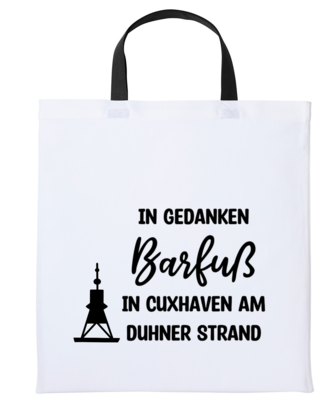 Baumwolltasche Weiß mit kurzen schwarzen Tragegriffen Duhnen Strand Baumwolltasche Weiß mit kurzen schwarzen Tragegriffen Duhnen Strand