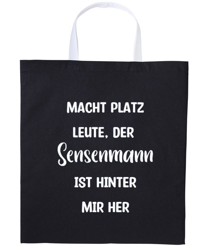 Baumwolltasche Schwarz mit kurzen weißen Tragegriffen Baumwolltasche Schwarz mit kurzen weißen Tragegriffen