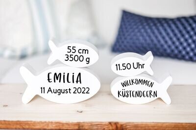 Zur Geburt Fische 4er Set personalisierbar Zur Geburt Fische 4er Set personalisierbar