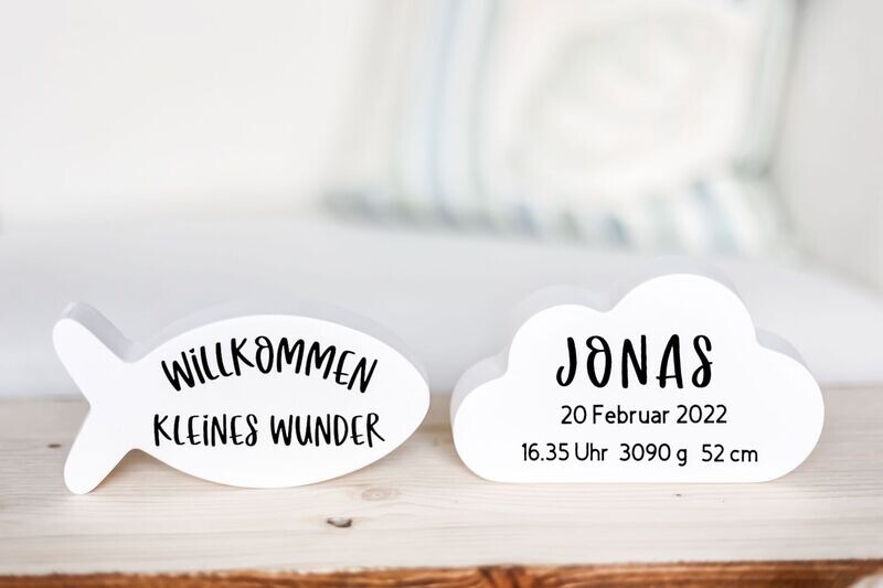 Zur Geburt Fisch und Wolke Set personalisierbar Zur Geburt Fisch und Wolke Set personalisierbar