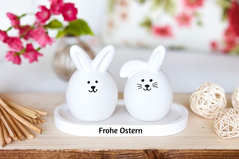 Ostereier mit Hasenohren mit Tablett als Set Ostereier mit Hasenohren mit Tablett als Set
