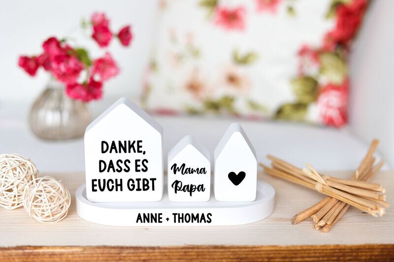 Dekohäuser 3er Set mit Tablett personalisierbar Dekohäuser 3er Set mit Tablett personalisierbar