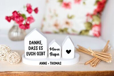 Dekohäuser 3er Set mit Tablett personalisierbar Dekohäuser 3er Set mit Tablett personalisierbar