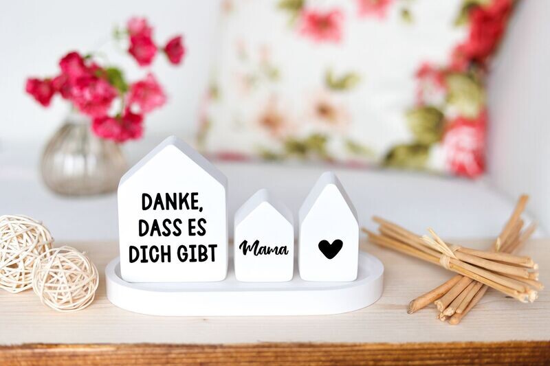 Dekohäuser 3er Set mit Tablett personalisierbar Dekohäuser 3er Set mit Tablett personalisierbar