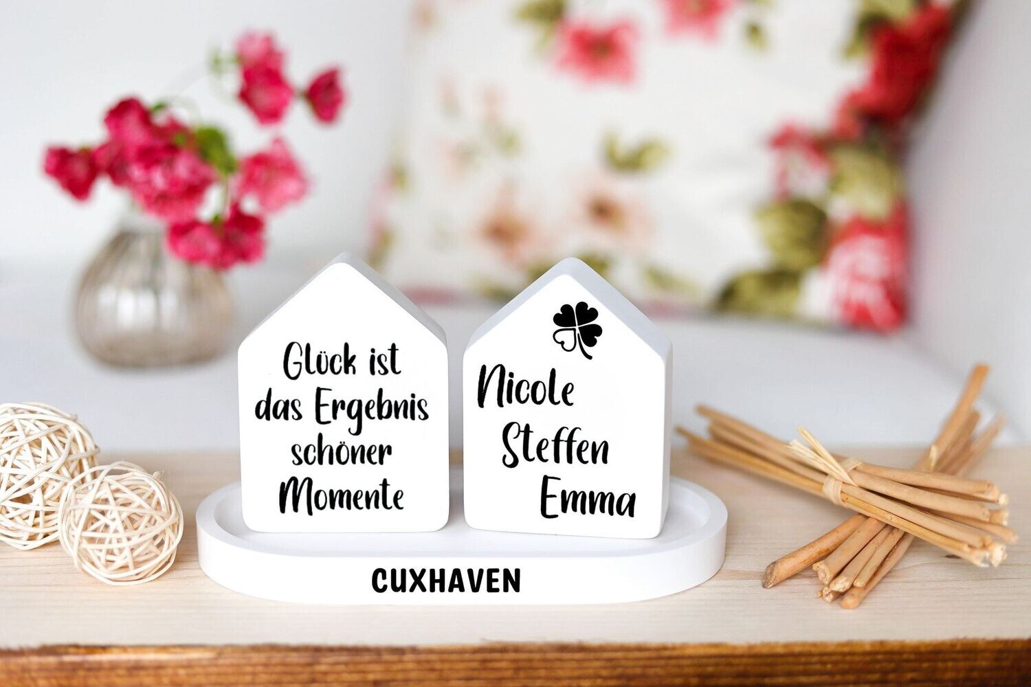 Dekohäuser 2er Set mit Tablett personalisierbar