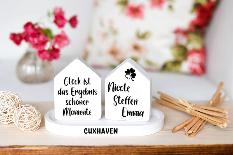 Dekohäuser 2er Set mit Tablett personalisierbar Dekohäuser 2er Set mit Tablett personalisierbar