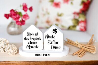 Dekohäuser 2er Set mit Tablett personalisierbar Dekohäuser 2er Set mit Tablett personalisierbar