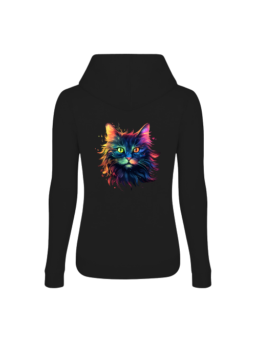 Frauen Hoodie Katze Schwarz Fantasie