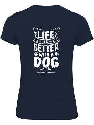 T-Shirt Slim Fit Life is better with a dog beidseitig bedruckt