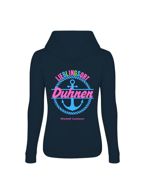 Frauen Hoodie Lieblingsort Duhnen blau