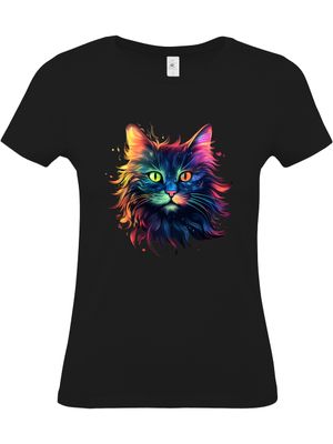 T-Shirt Slim Fit Katze Schwarz Fantasie