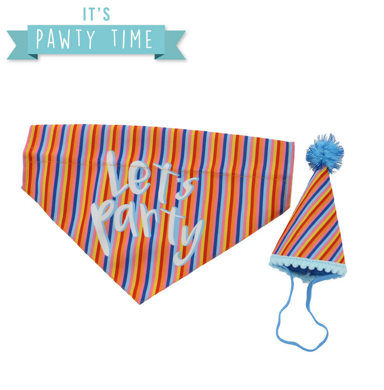 Ancol Pawty Time Stripe Hat & Bandana Set