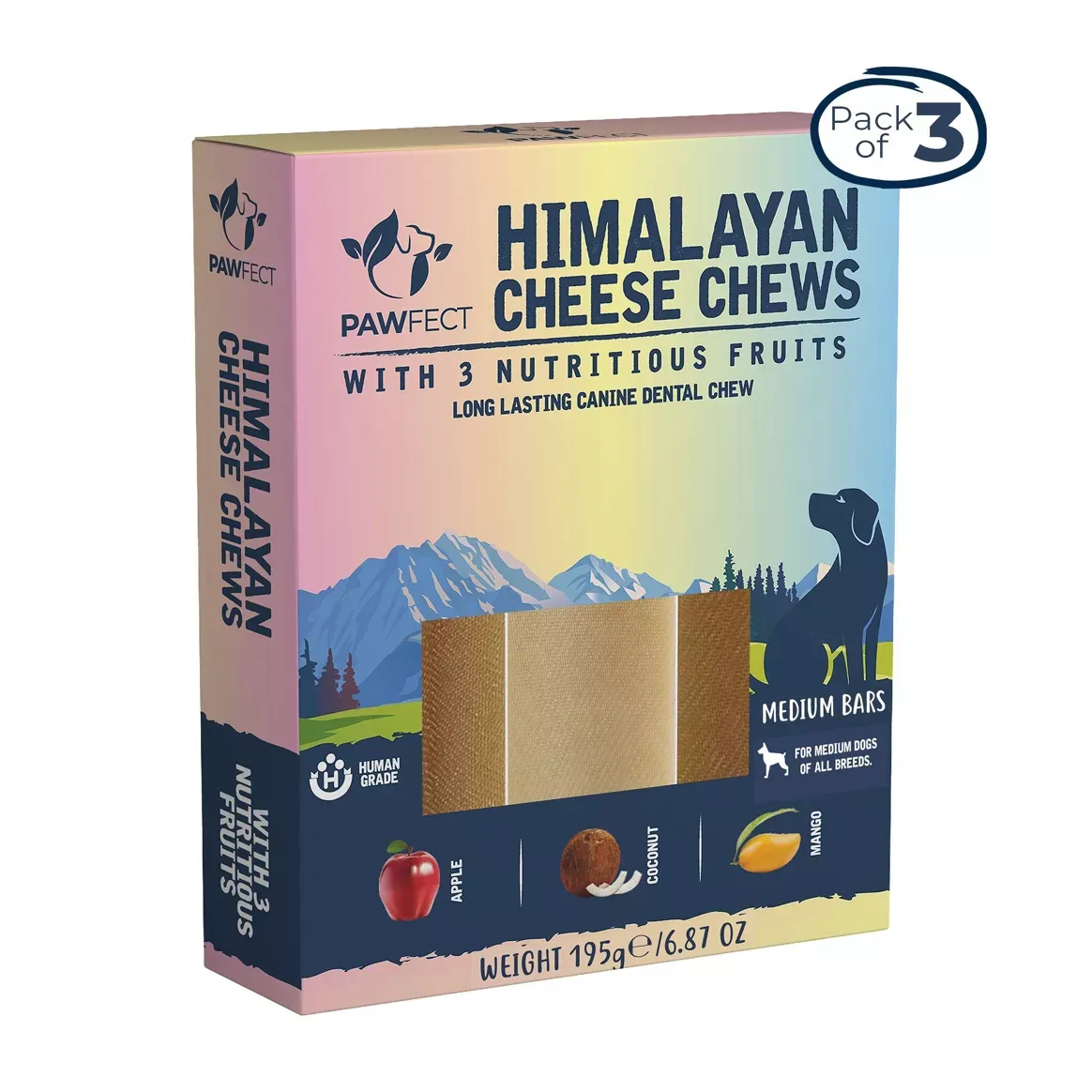 Pawfect Food Himalayan Cheese Chew - 3 pack Apple, Mango & Coconut