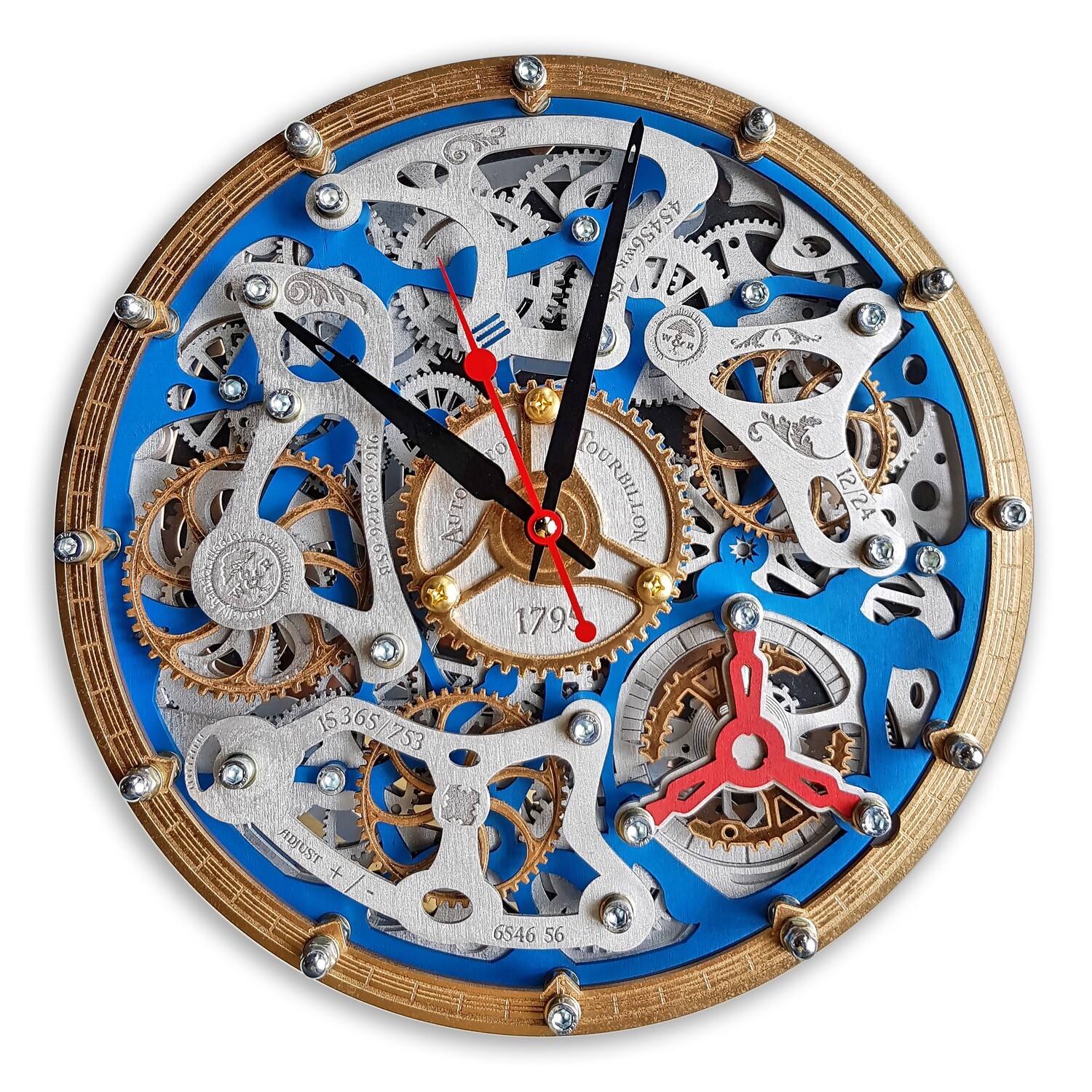 Часы настенные Автоматон Турбийон Синие с Хромом