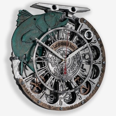Настенные часы в стиле loft с вращающимися шестеренками и изображением рыбы - оригинальное декоративное решение для вашего интерьера. Купить сейчас
