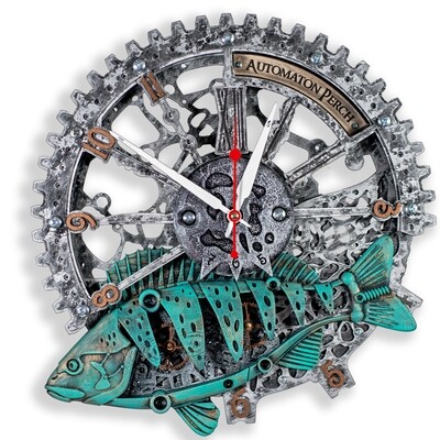 Часы Настенные Автоматон "Окунь старый металл"  (Automaton Perch)