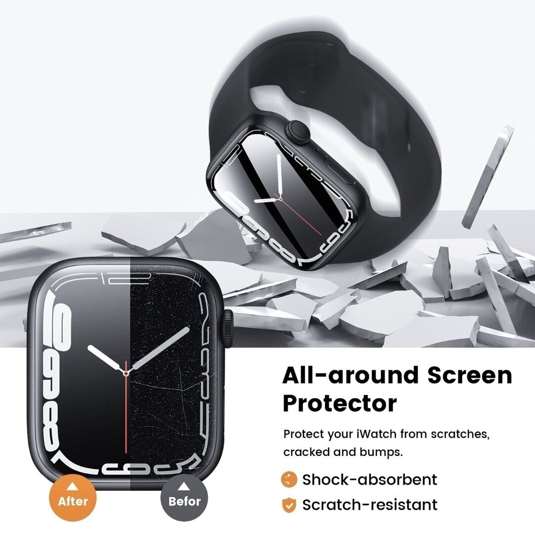 TDG PAP Apple Watch Series 7 (44mm) 9H Hybrid Glass, Black (Screen Protector)