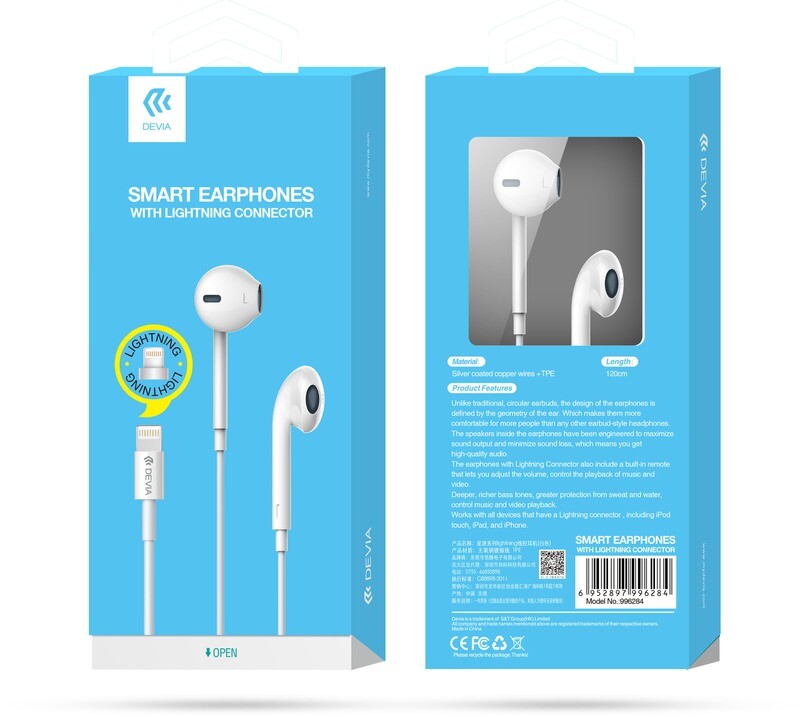 Devia Wired Earphone Smart with Lightning Connector, White