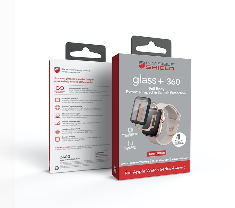 ZAGG InvisibleShield Apple Watch Series 4/5 (40mm) Glass Fusion 360 with Bumper Case, Gold (Screen Protector)
