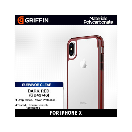 Griffin iPhone X Survivor Clear, Dark Red (GB43746)