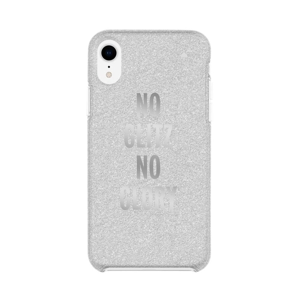 Kate Spade New York iPhone XR Protective Hardshell Case, No Glitz No Glory Silver Glitter/Silver Foi
