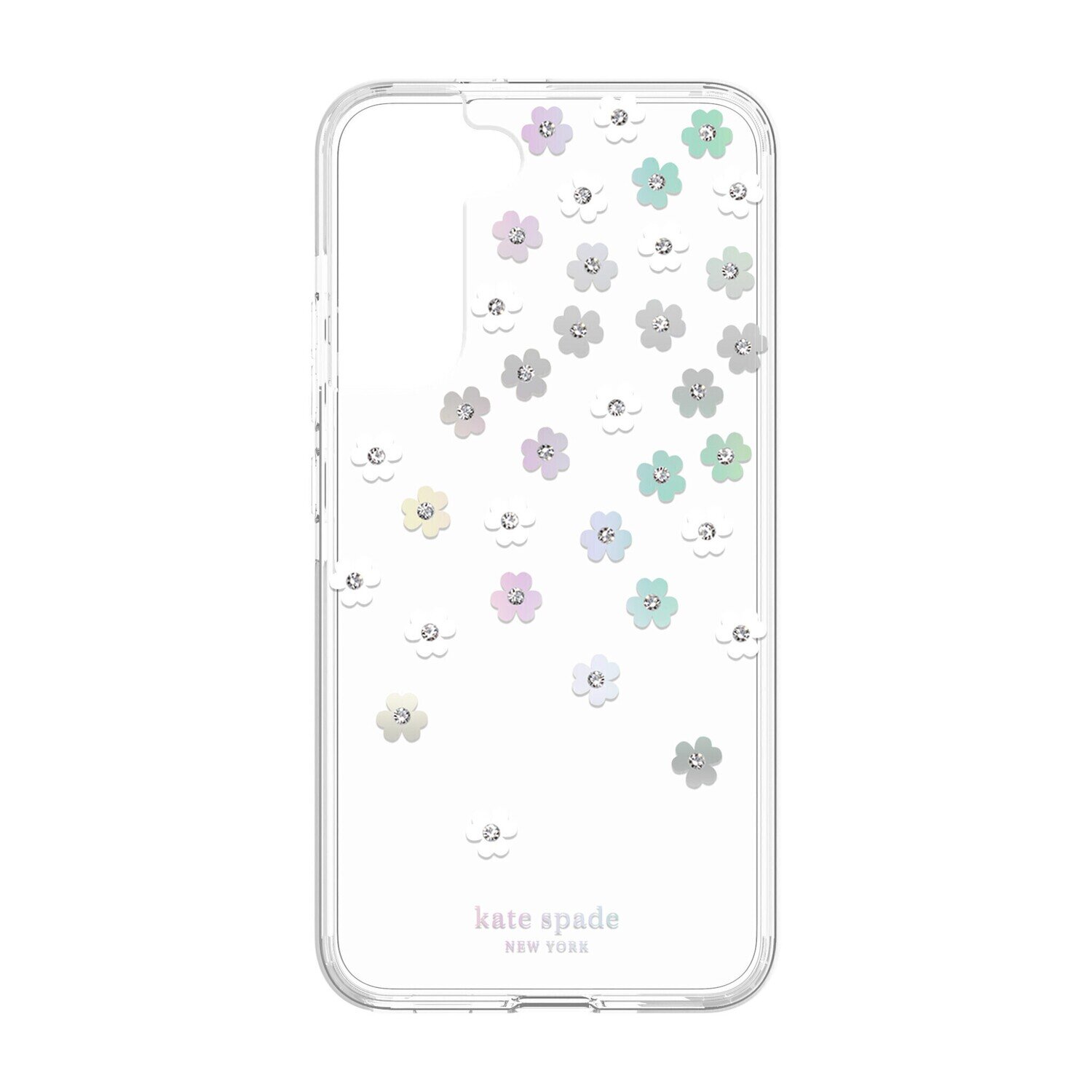 Kate Spade Samsung Galaxy S22 5G 6.2" Defensive Hardshell, Scattered Flowers/Iridescent/Clear/Gems/W