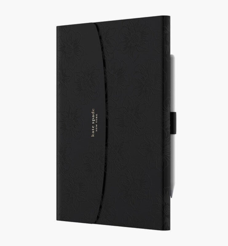 Kate Spade iPad 7/8/9 10.2" Envelope Folio, Reverse Hollyhock/Black Crumbs PU/Gold Logo