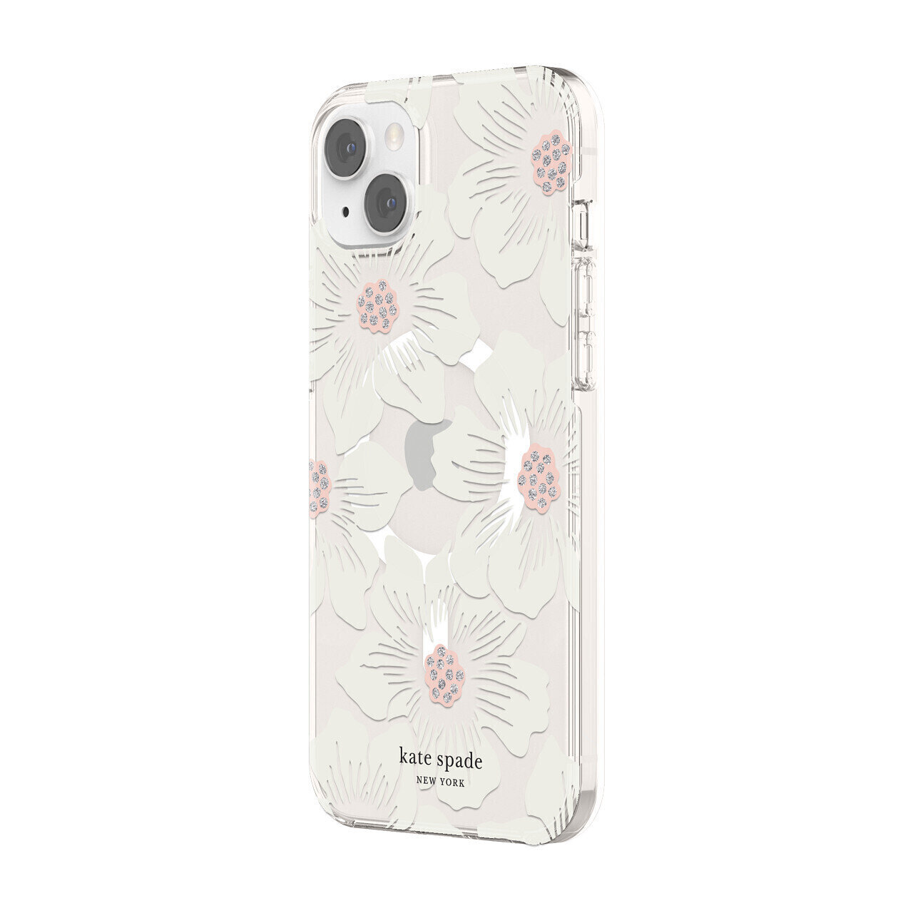 Kate Spade iPhone 14 Plus Protective Hardshell for MagSafe, Hollyhock Floral Clear/Cream with Stones