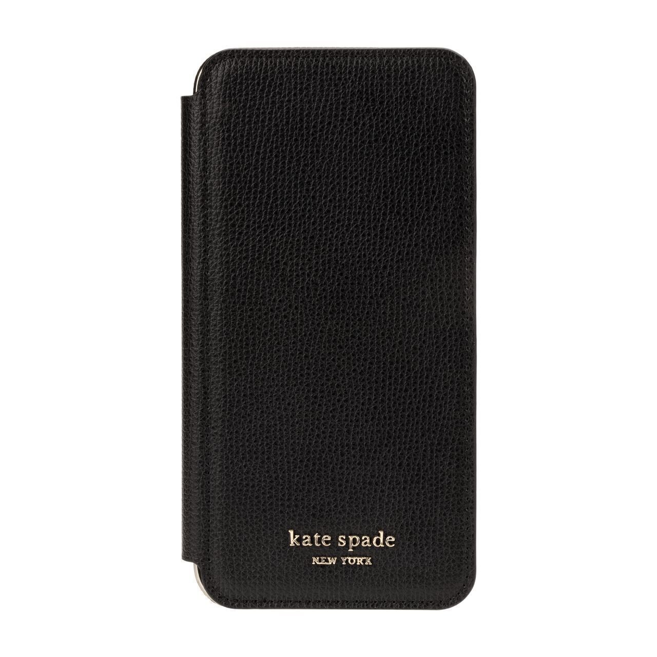 Kate Spade New York iPhone XR Folio Case, Saffiano Black/Gold Logo Plate