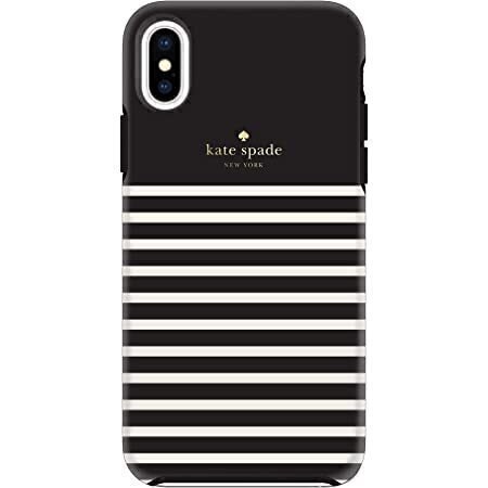 Kate Spade New York iPhone XR Protective Hardshell Case, Soft Touch Comold Feeder Stripe Black/Blush