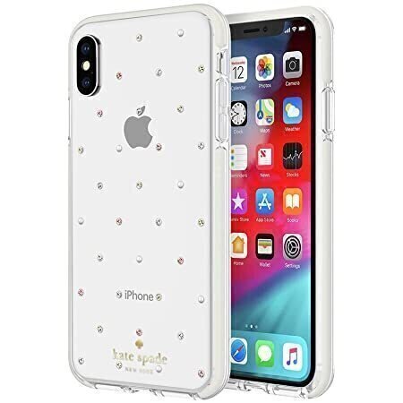 Kate Spade New York iPhone Xs Max 6.5" Defensive Hardshell Case, Pin Dot Gems/Pearls/Clear (1 PC Com