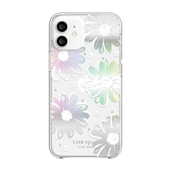 Kate Spade iPhone 12 mini 5.4" Protective Hardshell Case, Daisy Iridescent Foil/White/Clear/Gems