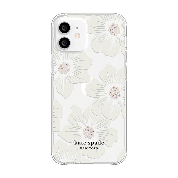 Kate Spade iPhone 12 mini 5.4" Protective Hardshell Case, Hollyhock Floral Clear/Cream with Stones