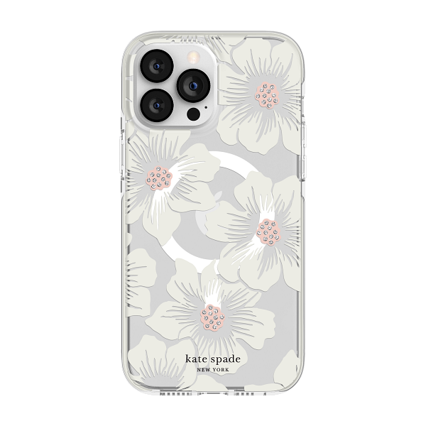 Kate Spade iPhone 13 Pro 6.1" Protective Hardshell Case for MagSafe, Hollyhock Floral Clear/Cream wi