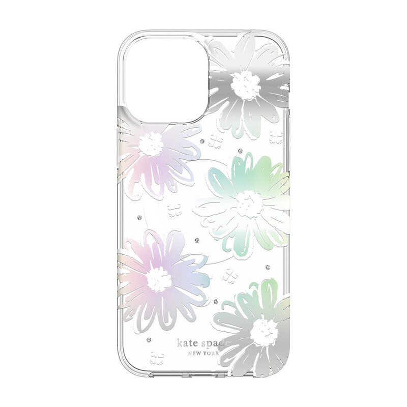 Kate Spade iPhone 13 Pro 6.1&quot; Protective Hardshell Case for MagSafe, Daisy Iridescent Foil/White/Cle