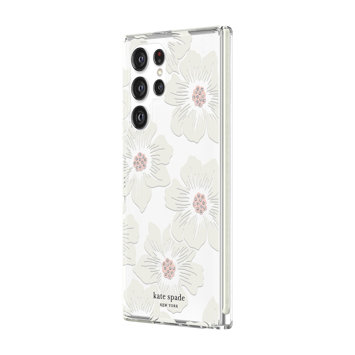 Kate Spade Samsung Galaxy S22 Ultra 5G 6.8" Defensive Hardshell, Hollyhock Floral Clear/Cream with S