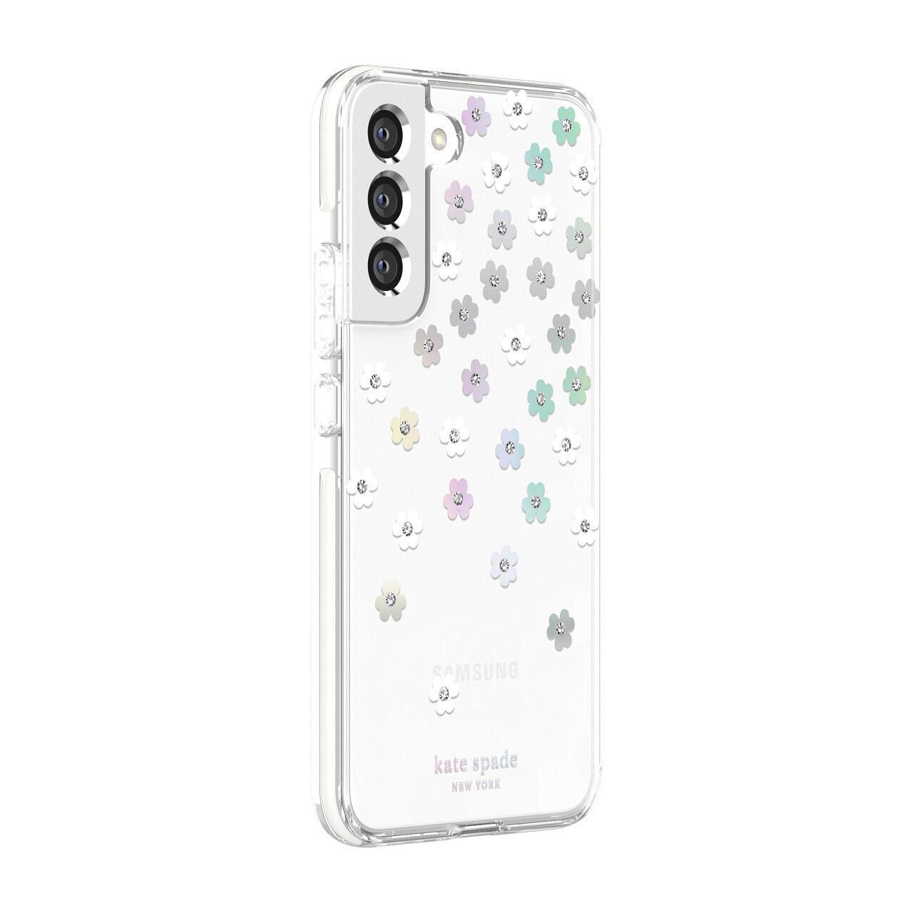 Kate Spade Samsung Galaxy S22+ 5G 6.7" Defensive Hardshell, Scattered Flowers/Iridescent/Clear/Gems/
