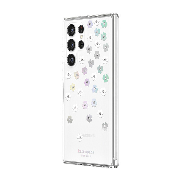 Kate Spade Samsung Galaxy S22 Ultra 5G 6.8" Defensive Hardshell, Scattered Flowers/Iridescent/Clear/