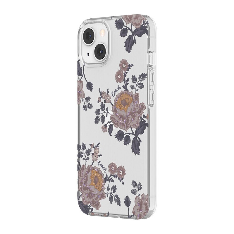 Coach iPhone 13 6.1" Protective, Moody Floral/Purple/Glitter/Clear