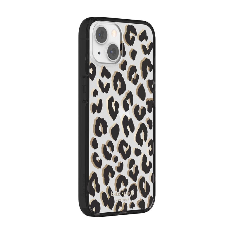 Kate Spade iPhone 13 6.1" Protective Hardshell, City Leopard Black/Gold Foil/Clear