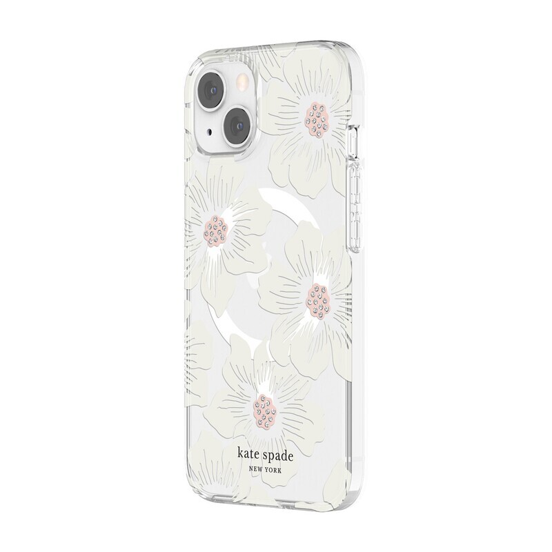 Kate Spade iPhone 13 6.1" Protective Hardshell Case for MagSafe, Hollyhock Floral Clear/Cream with S
