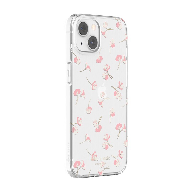 Kate Spade iPhone 13 6.1" Protective Hardshell, Falling Poppies Blush/Cream/Gold Foil/Clear/Crystal