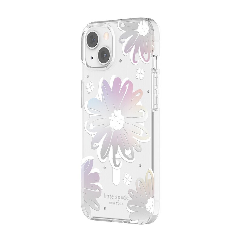Kate Spade iPhone 13 6.1" Protective Hardshell Case for MagSafe, Daisy Iridescent Foil/White/Clear/G